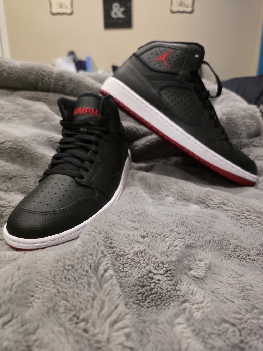 Nike Air Jordan Access basketball sneakers in the iconic "Black Gym Red White"